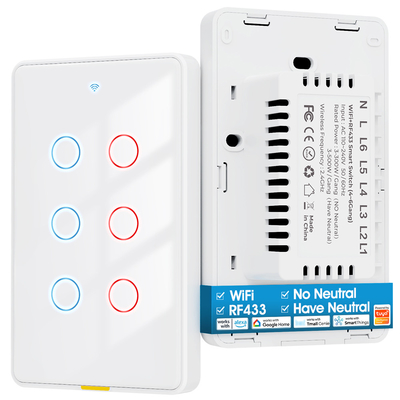 Καλή τιμή Tuya WiFi Switch Χρονοδιάγραμμα 6 Gang Voice App Alexa Google Home Χωρίς ουδέτερο καλώδιο WiFi RF433 US Light Switch Smart Home σε απευθείας σύνδεση