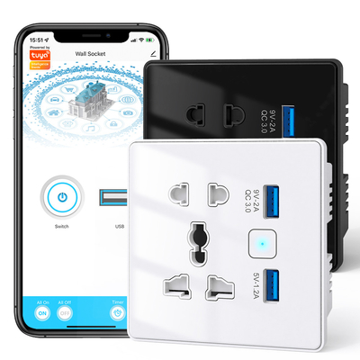 Καλή τιμή Tuya Wifi Smart Socket Tempered Glass Γρήγορη φόρτιση 3.0 USB Smart Home Αυτοματοποίηση Google Home Alexa Παγκόσμιο US EU UK Plug σε απευθείας σύνδεση